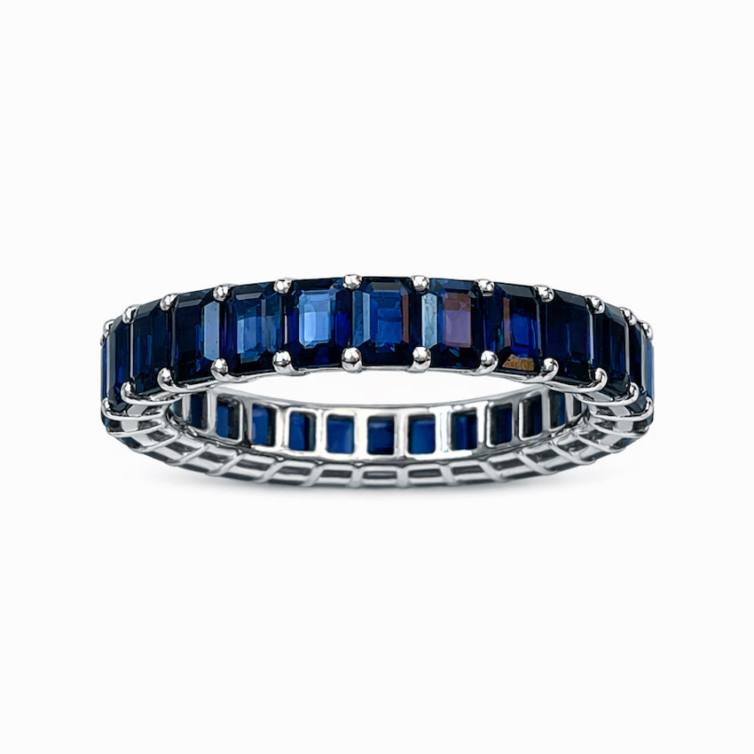 18K White Gold Blue Sapphire Eternity Band – 7.43 TCW