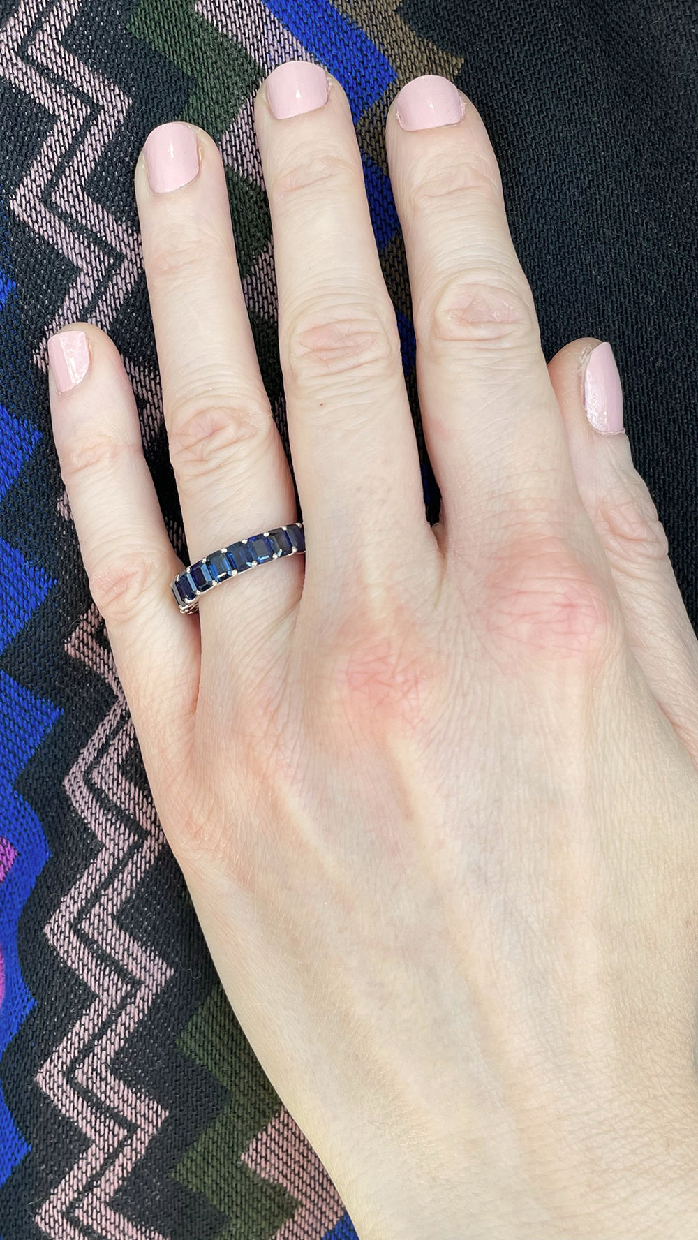 18K White Gold Blue Sapphire Eternity Band – 7.43 TCW