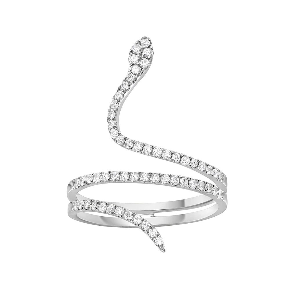18K White Gold Diamond Snake Ring, 0.39 TCW