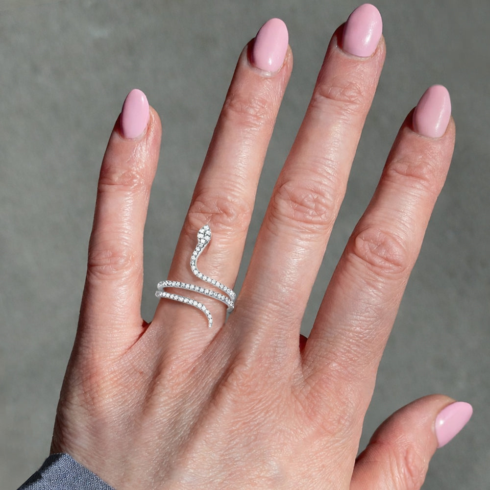 18K White Gold Diamond Snake Ring, 0.39 TCW