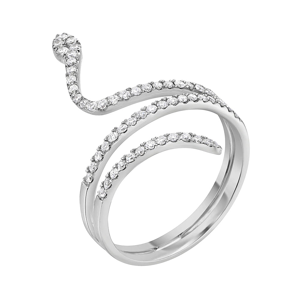 18K White Gold Diamond Snake Ring, 0.39 TCW