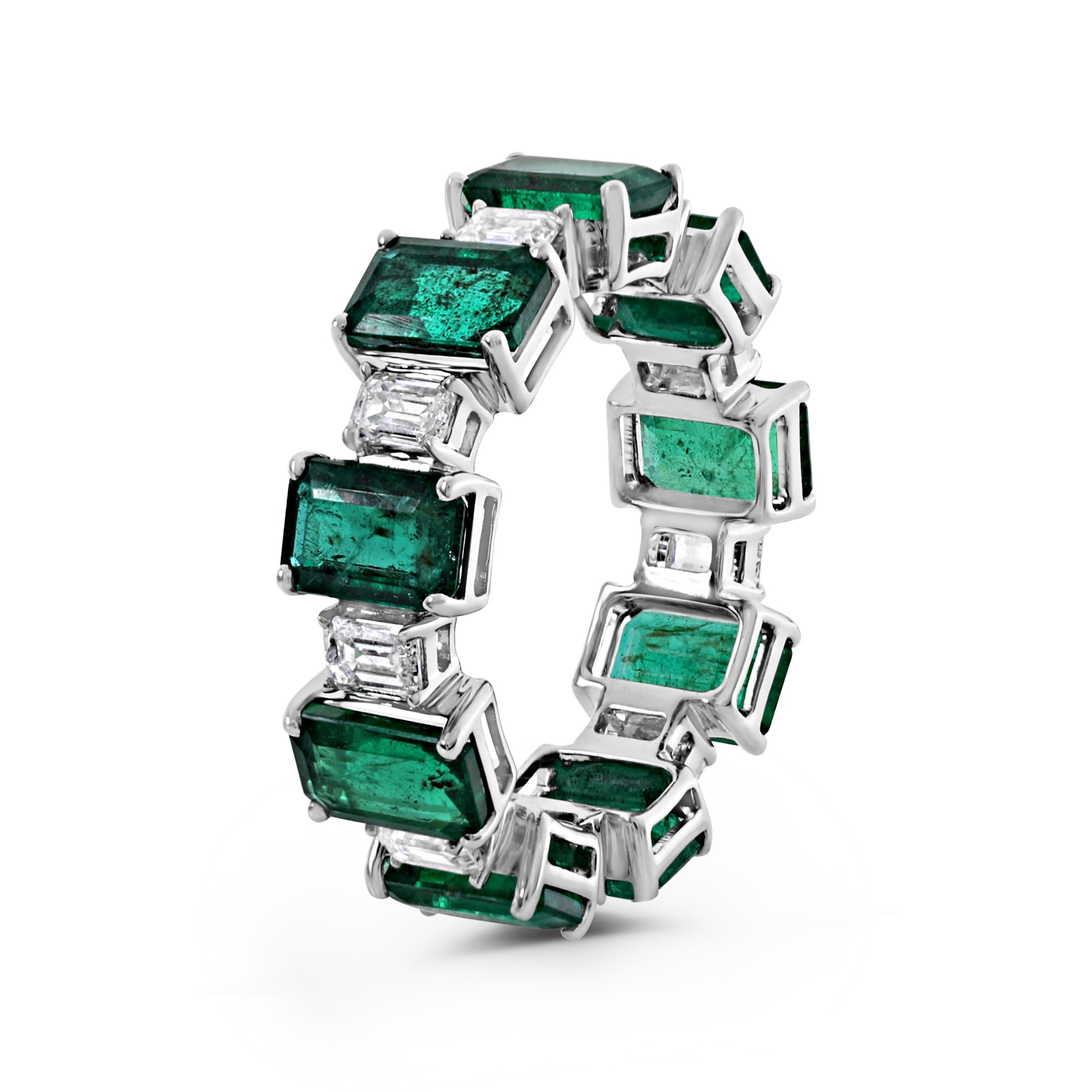 18K White Gold Emerald-Cut Diamond & Green Emerald Band (6.00 Carats Total)