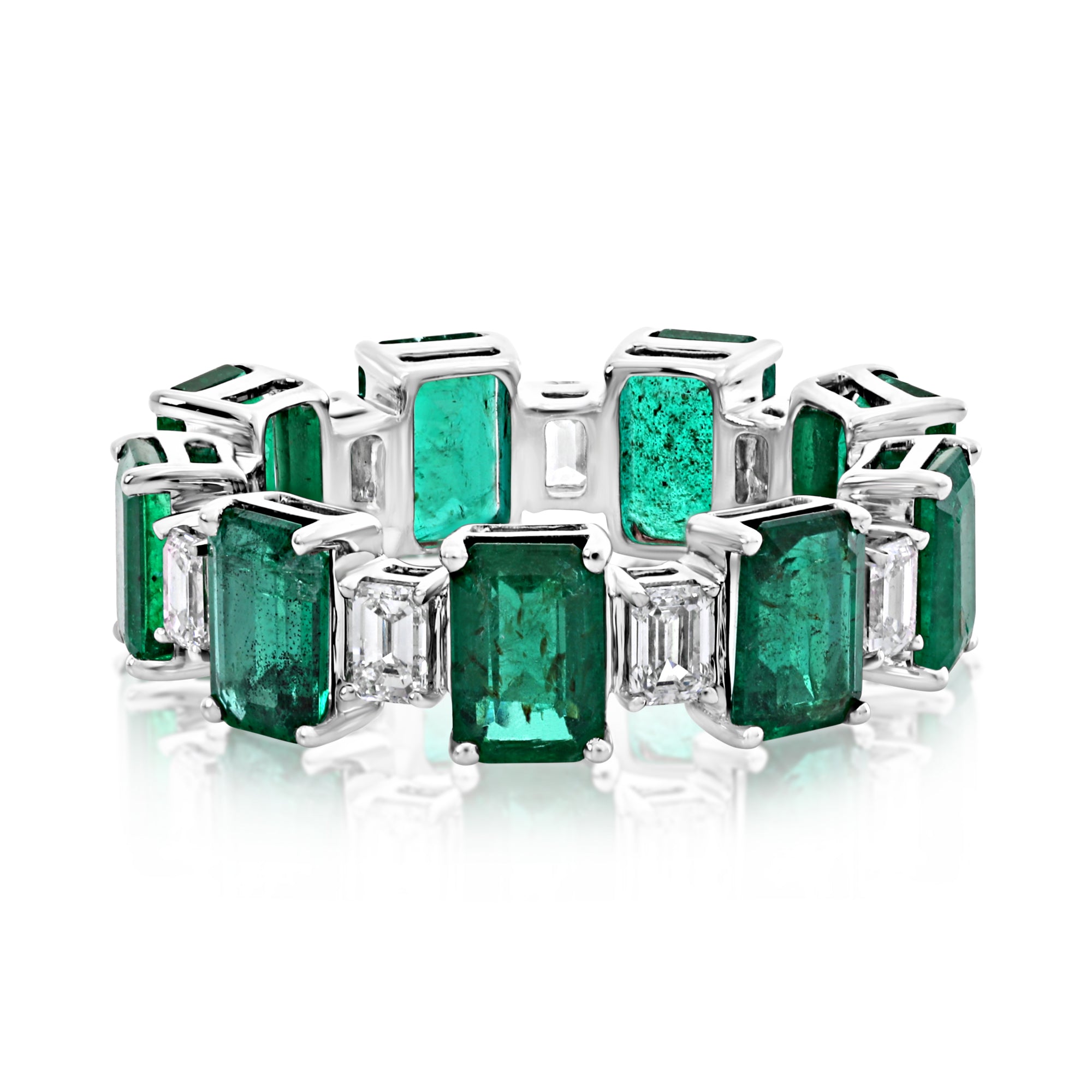 18K White Gold Emerald-Cut Diamond & Green Emerald Band (6.00 Carats Total)