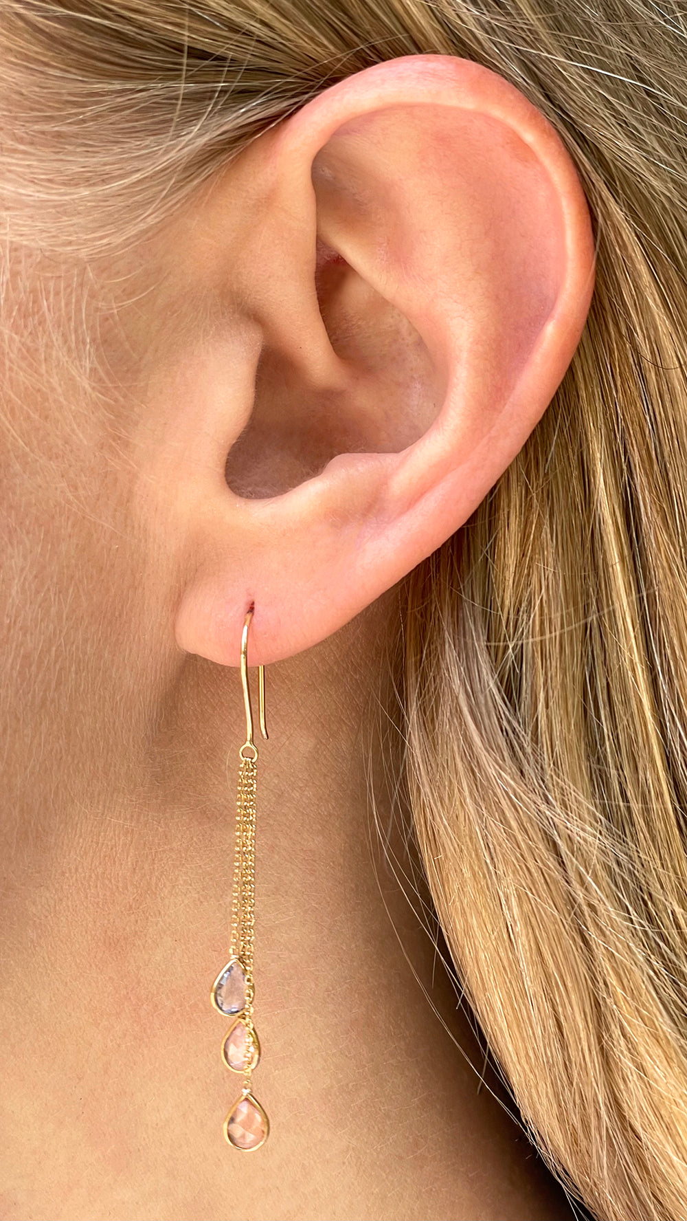 18K Yellow Gold Chain Drop Multi-Color Sapphire Earrings
