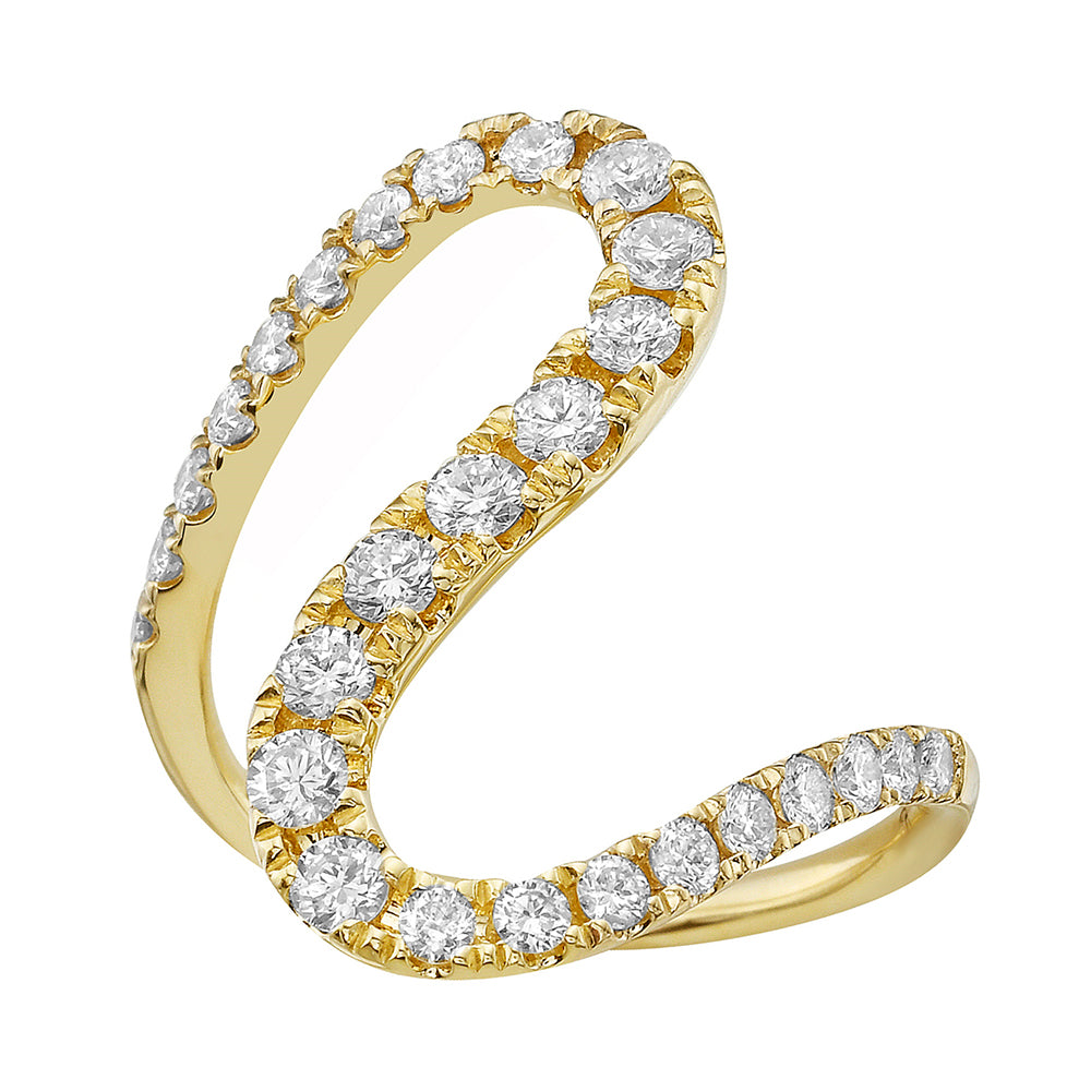 18K Yellow Gold Diamond Wave Ring with 0.79 Carats of Round Brilliant Diamonds