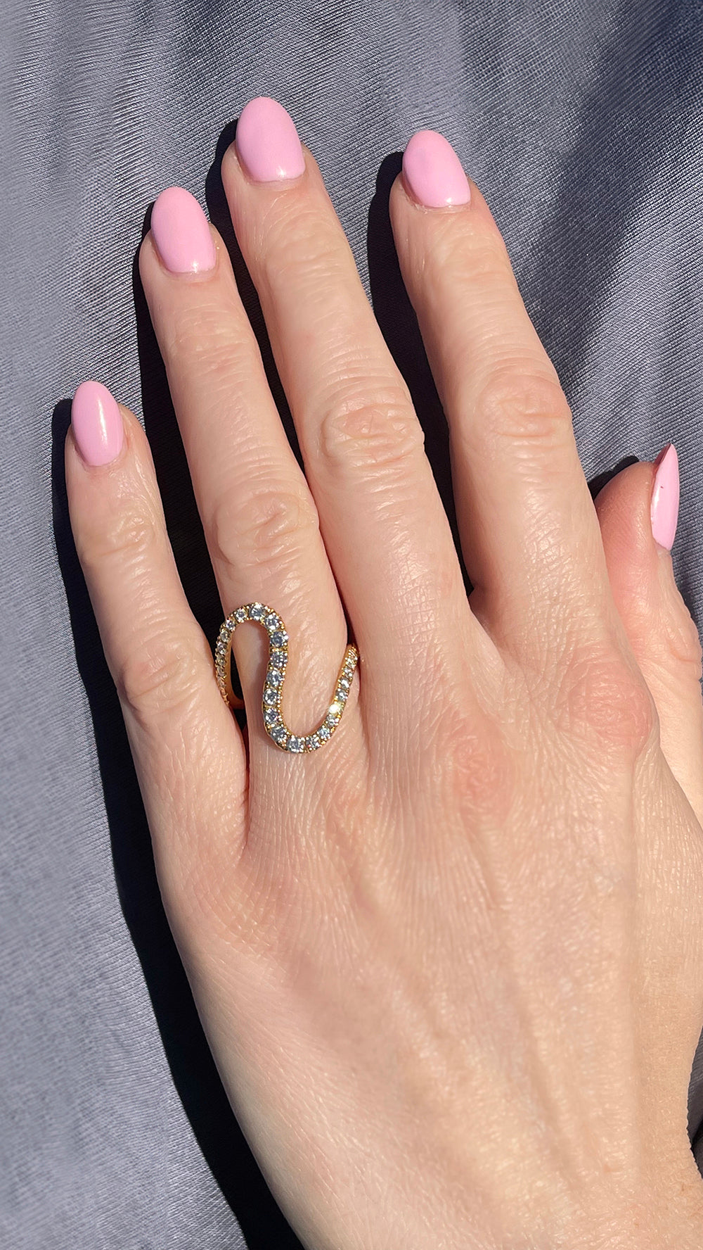 18K Yellow Gold Diamond Wave Ring with 0.79 Carats of Round Brilliant Diamonds