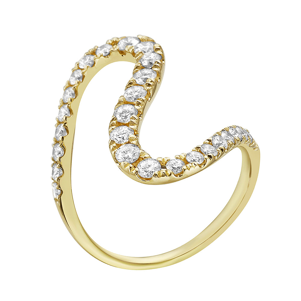 18K Yellow Gold Diamond Wave Ring with 0.79 Carats of Round Brilliant Diamonds