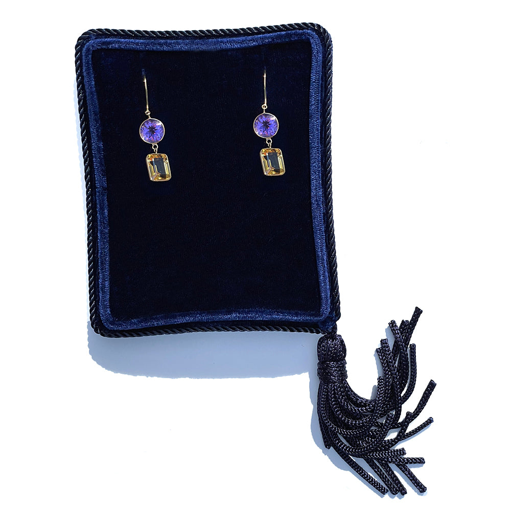 18K Yellow Gold Earrings with Amethysts and Citrines
