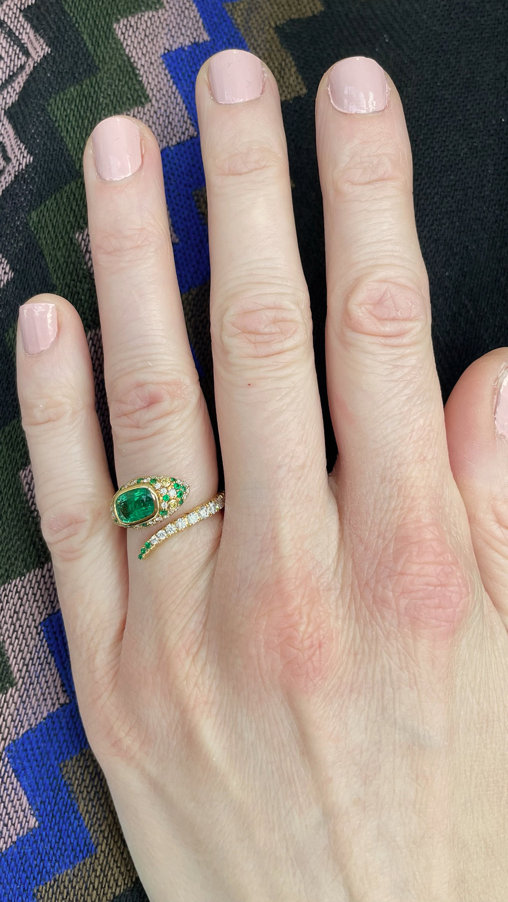 18K Yellow Gold Emerald & Diamond Snake Spiral Ring