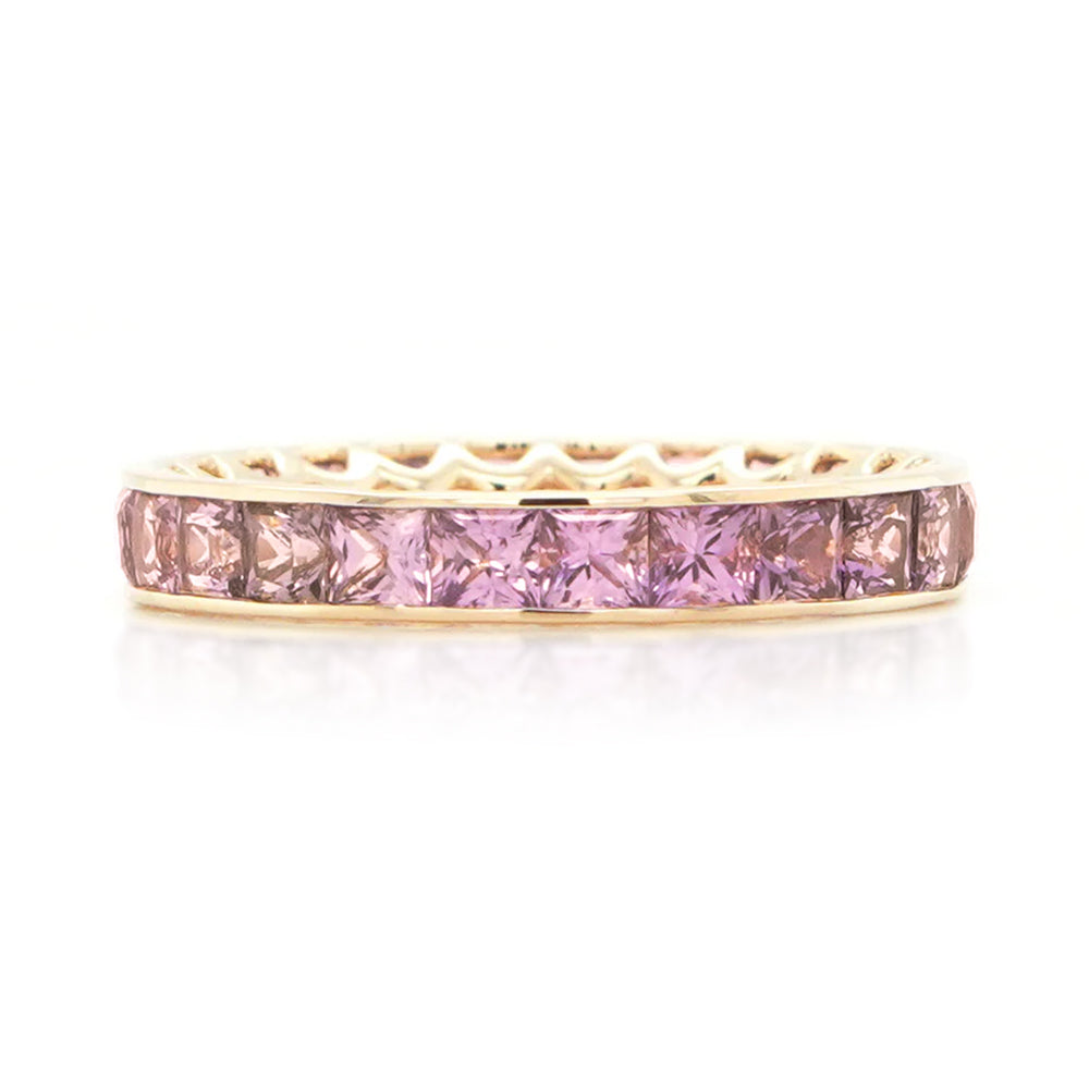 18K Yellow Gold Princess Cut Pink Sapphire Eternity Band – 3.05 Carats