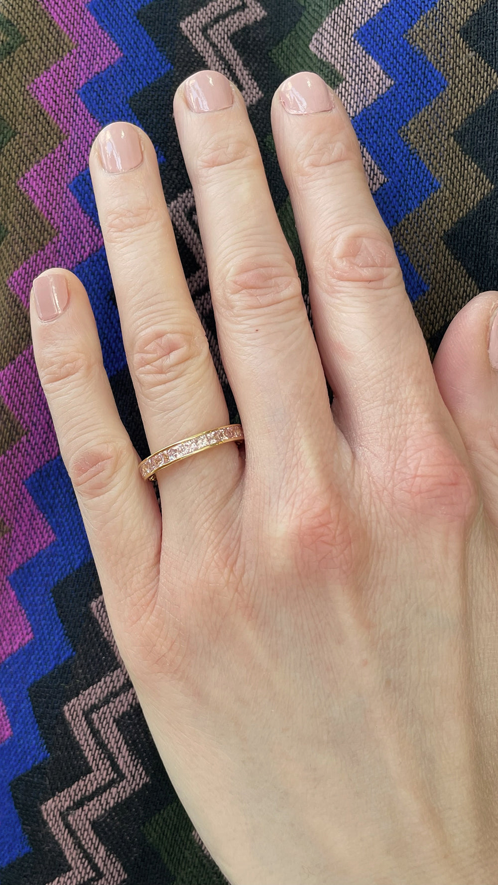18K Yellow Gold Princess Cut Pink Sapphire Eternity Band – 3.05 Carats