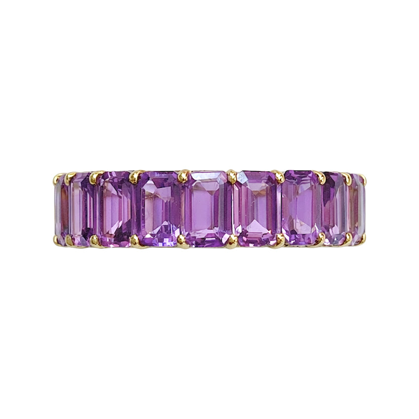 18K Yellow Gold Purple Sapphire & Diamond Eternity Band