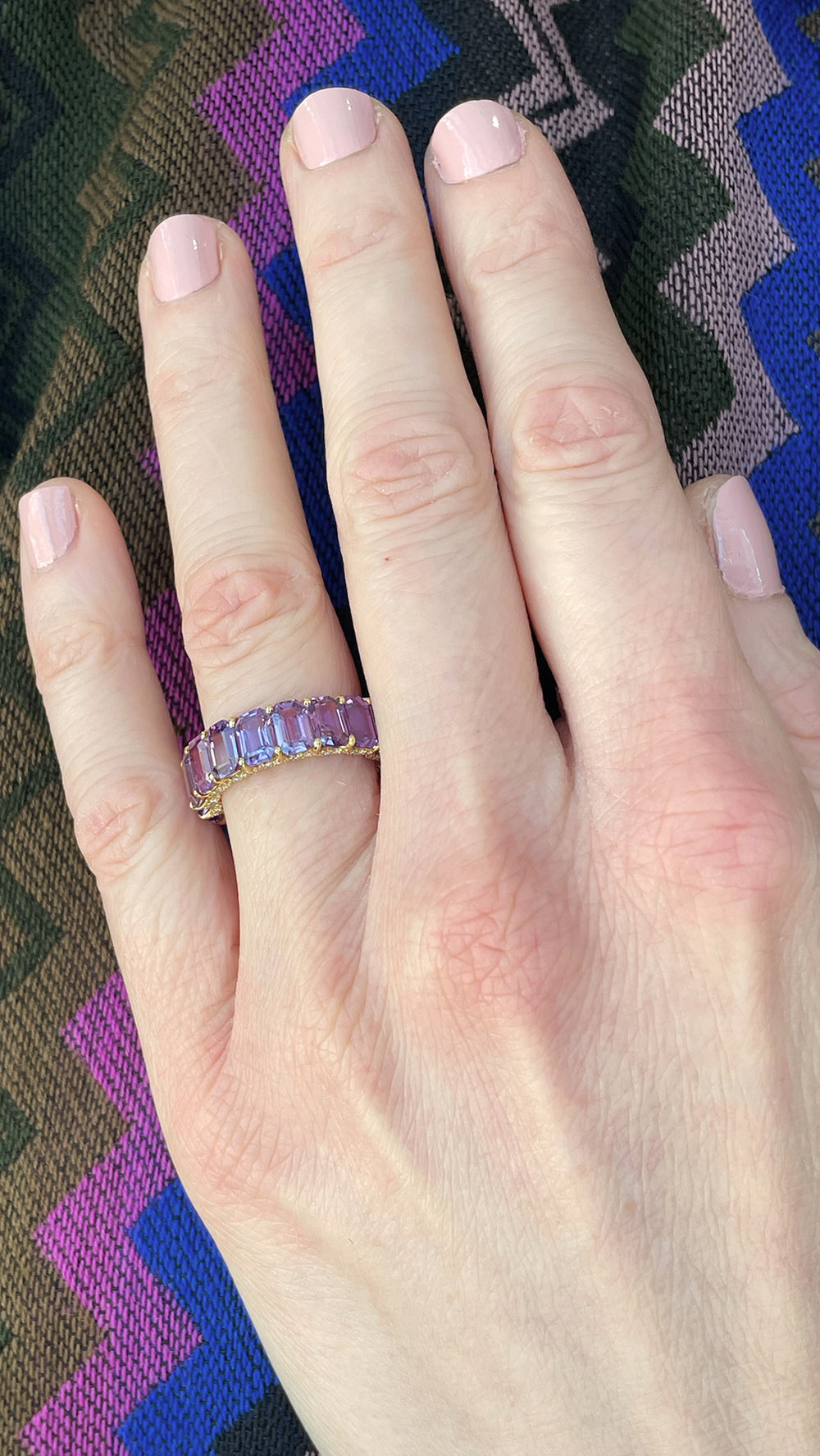 18K Yellow Gold Purple Sapphire & Diamond Eternity Band