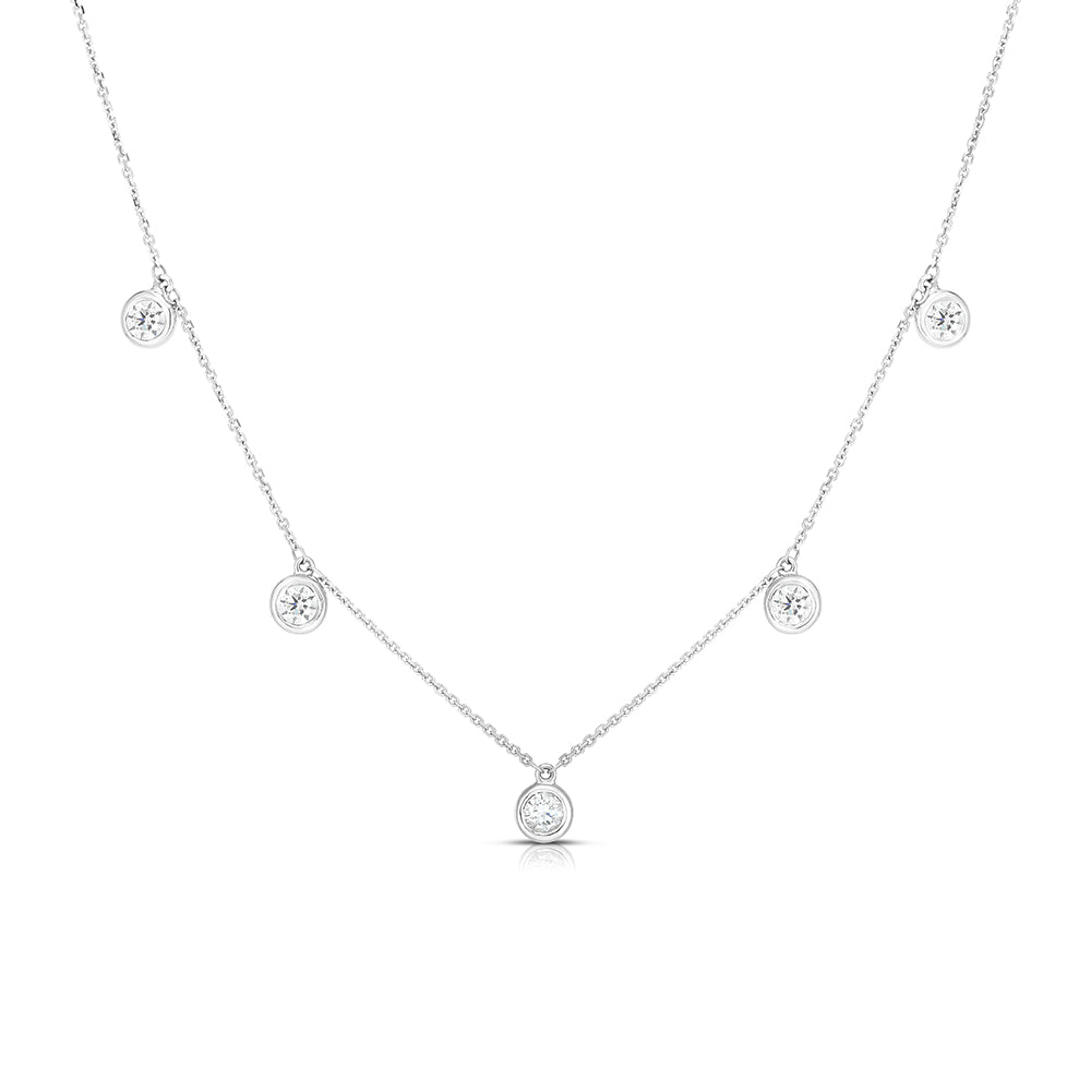 1 Carat Brilliant-Cut Diamond Droplet Bezel Set Station Necklace | 14K Yellow Gold, White Gold or Rose Gold