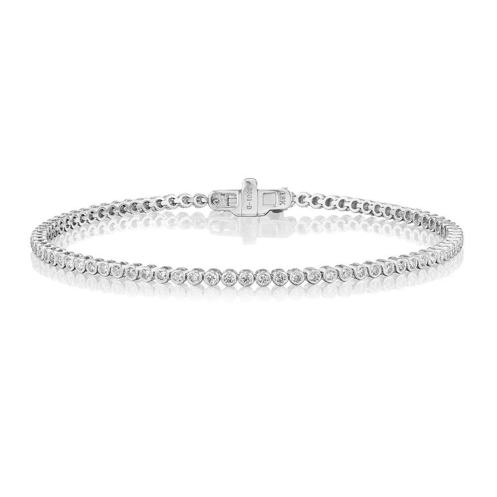 Bezel Set Diamond Tennis Bracelet – 2.20 Total Carat Weight | 18K White Gold