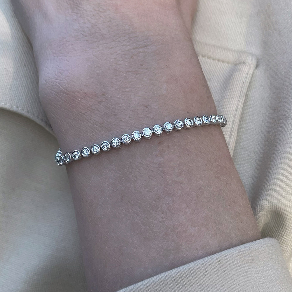 Bezel Set Diamond Tennis Bracelet – 2.20 Total Carat Weight | 18K White Gold