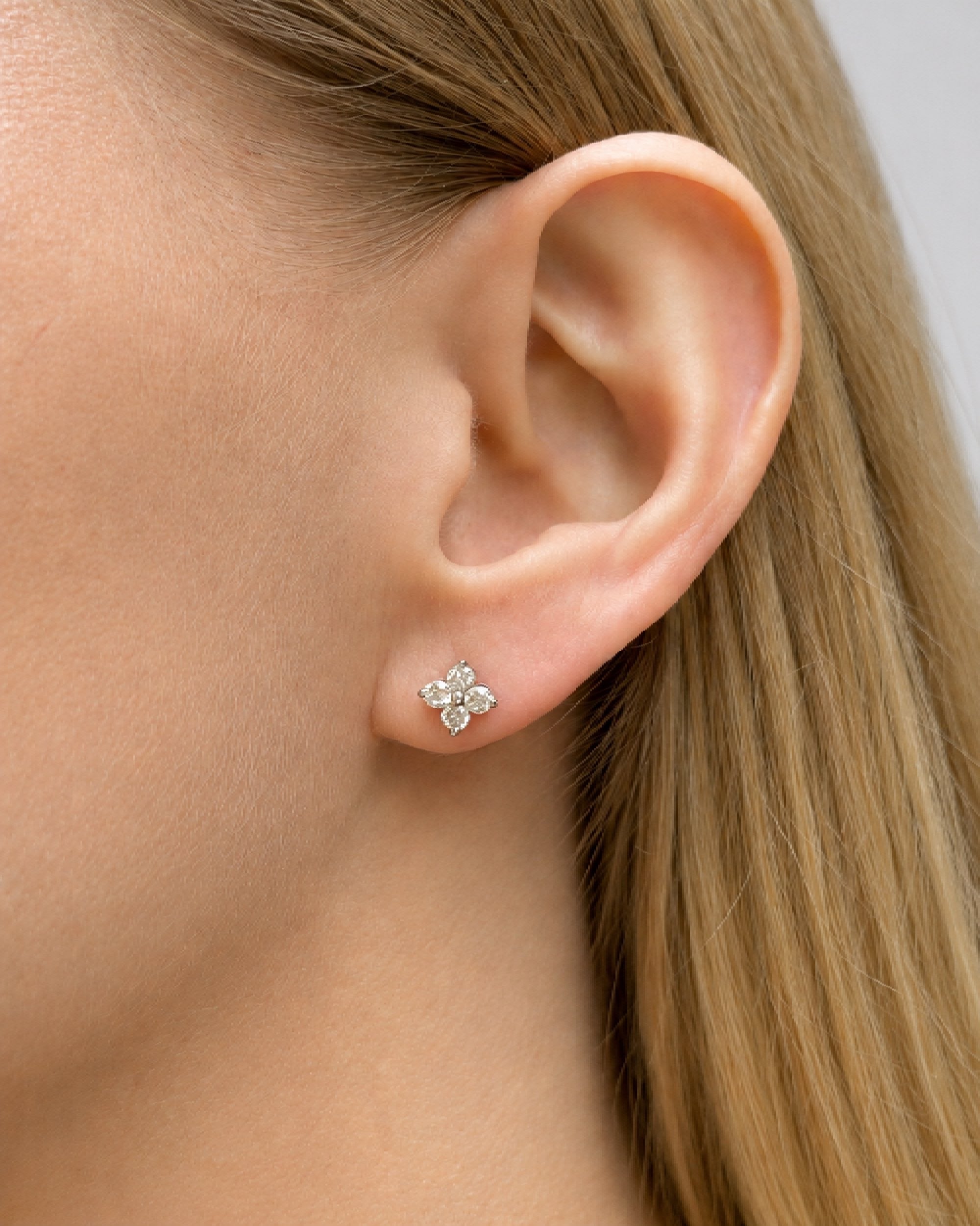 4-Petal Diamond Cluster Stud Earrings | 0.50 CTW | 14K White or Yellow Gold
