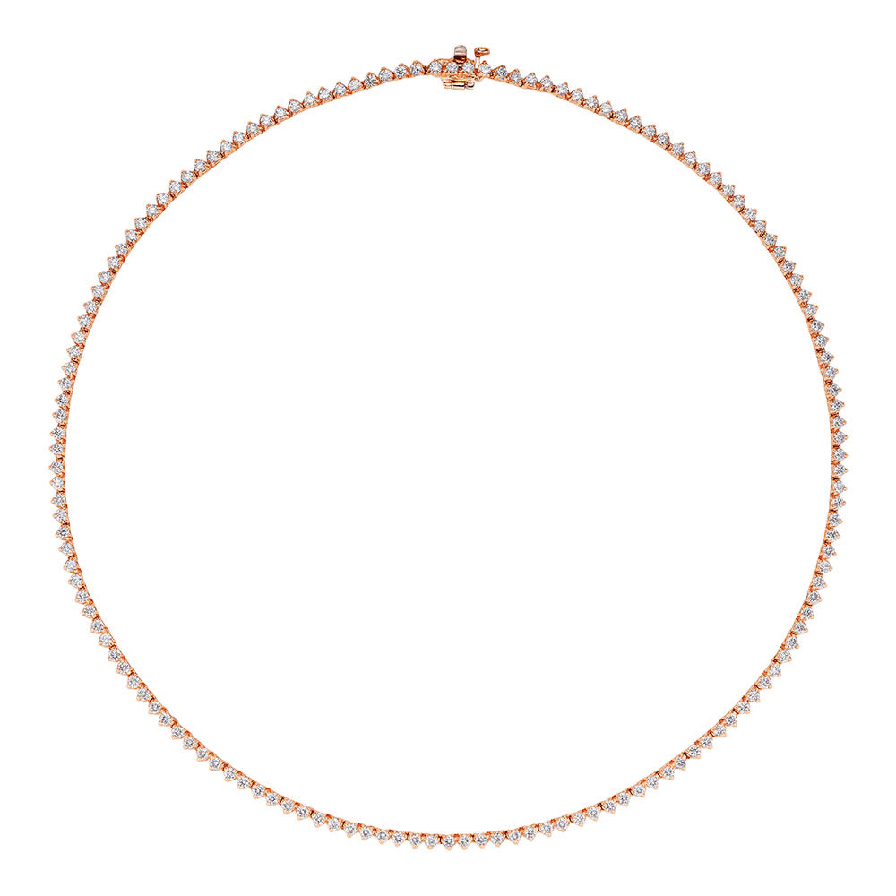 4 Carat 3-Prong Same Size Diamond Tennis Necklace in 14K Rose Gold
