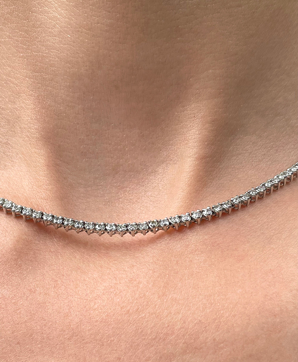 4 Carat 3-Prong Same Size Diamond Tennis Necklace in 14K White