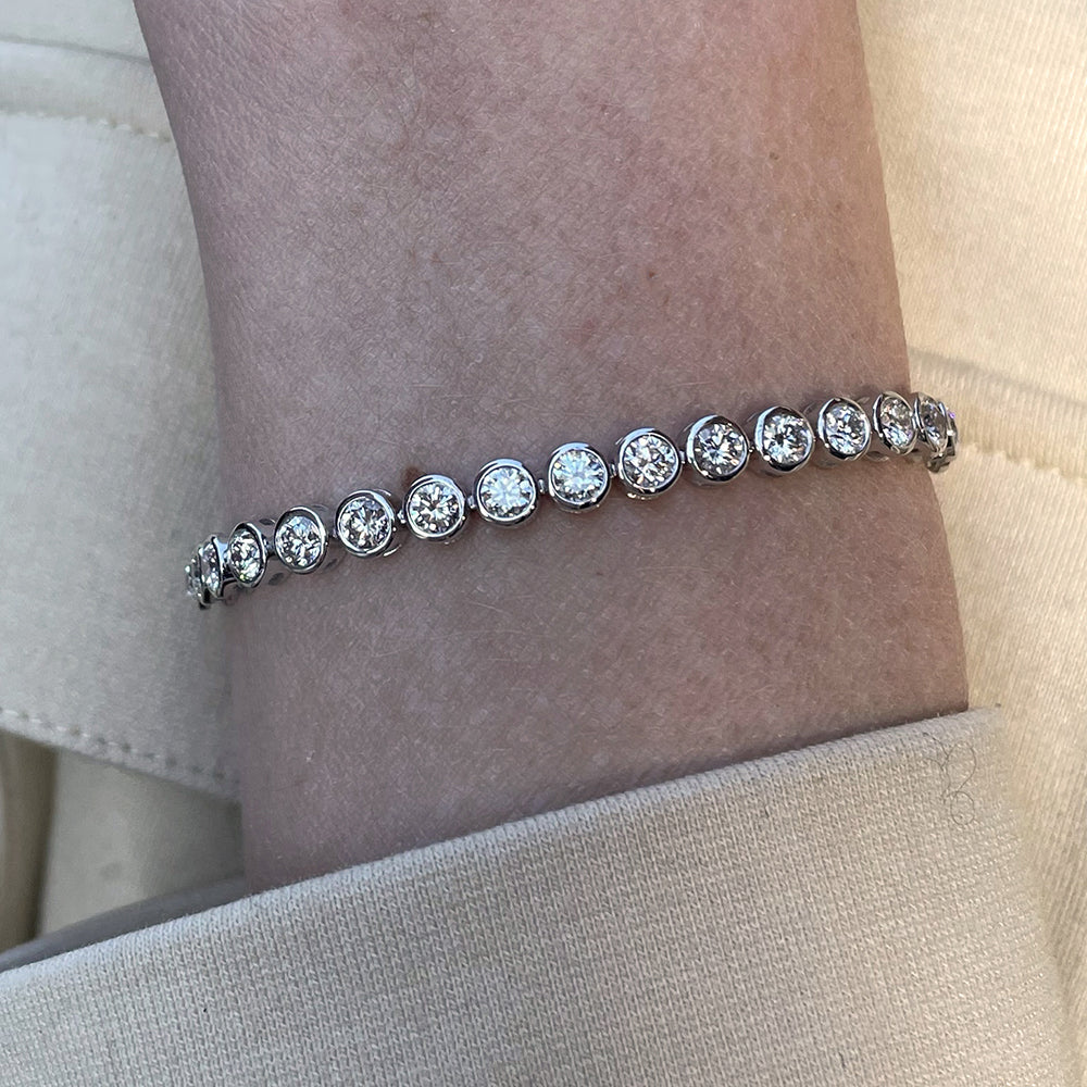 Bezel Set Diamond Tennis Bracelet – 5.47 Total Carat Weight | 18K White Gold