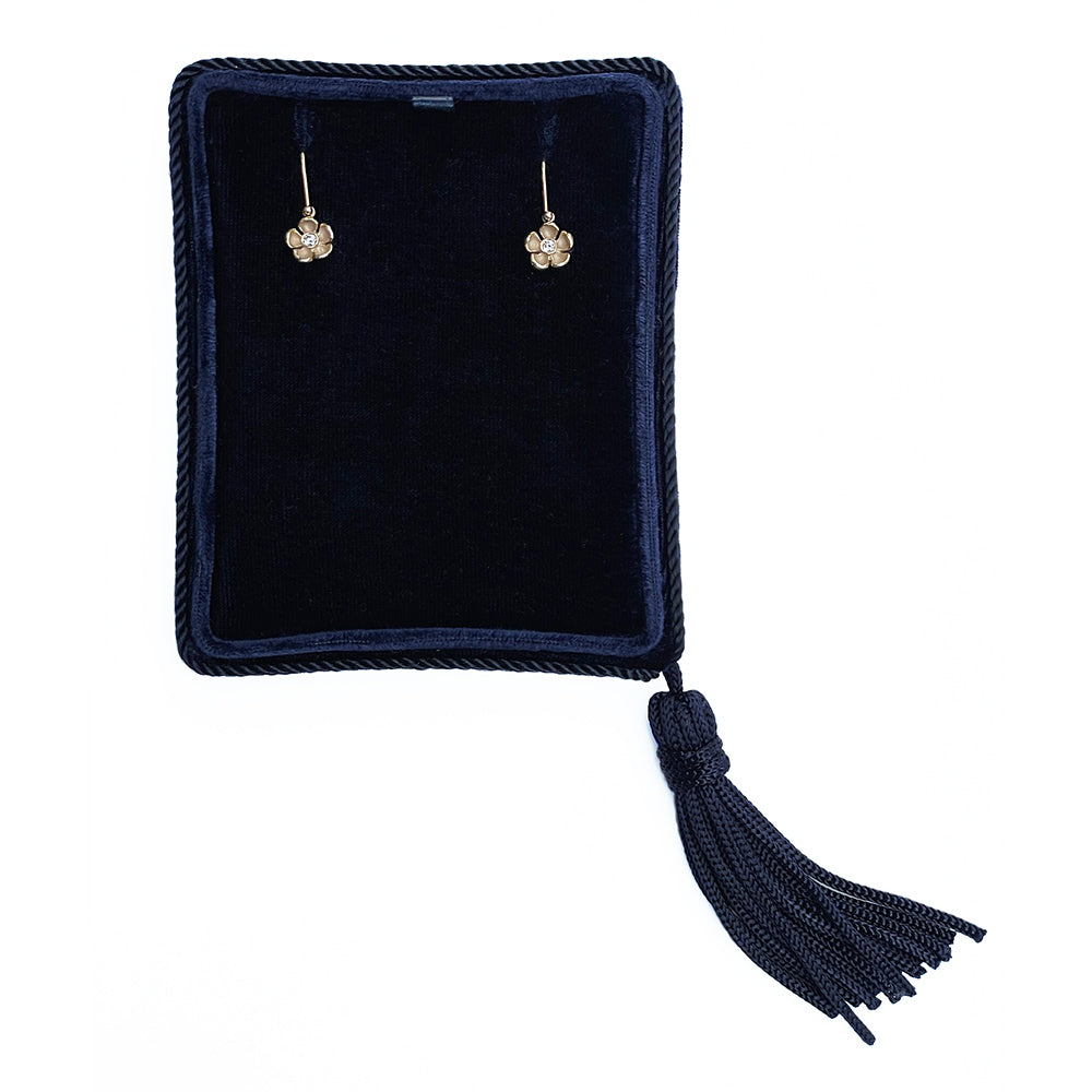 14k Yellow Gold Diamond Five-Petal Flower Drop Earrings