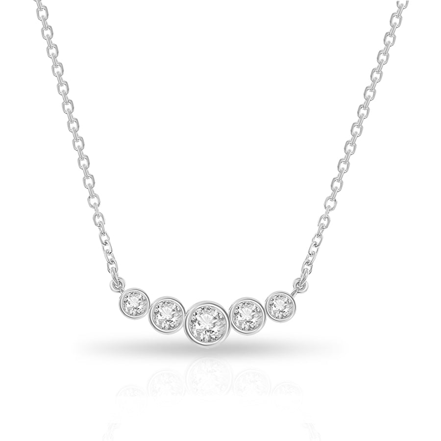 5 Diamond Bezel Set Curved Bar Necklace | 14k Yellow Gold