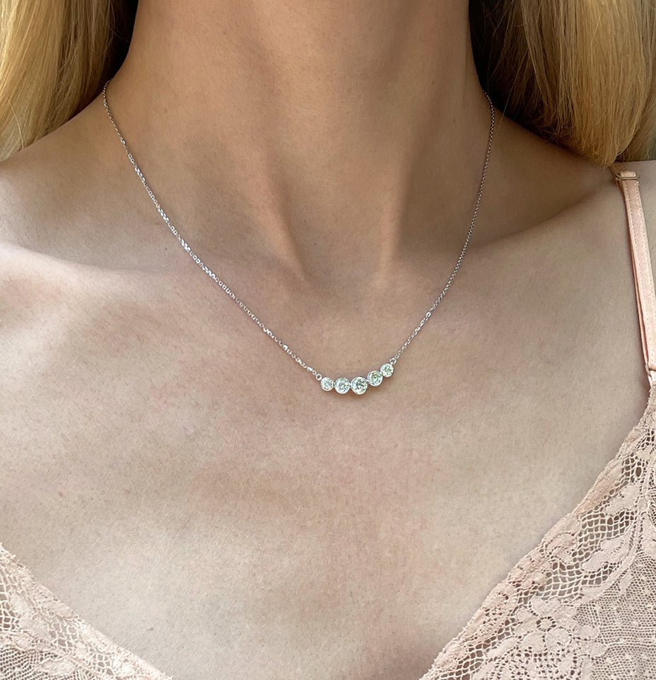 5 Diamond Bezel Set Curved Bar Necklace | 14k Yellow Gold