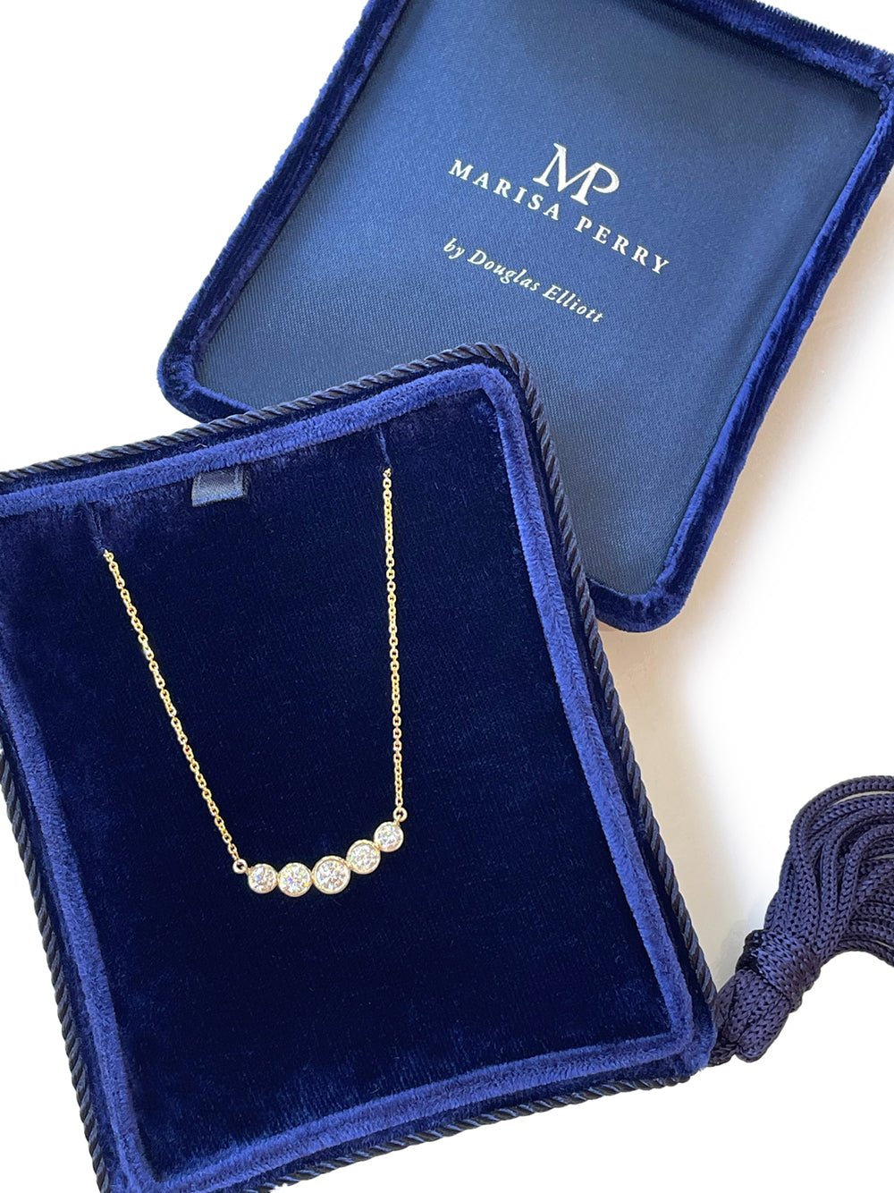 5 Diamond Bezel Set Curved Bar Necklace | 14k Yellow Gold