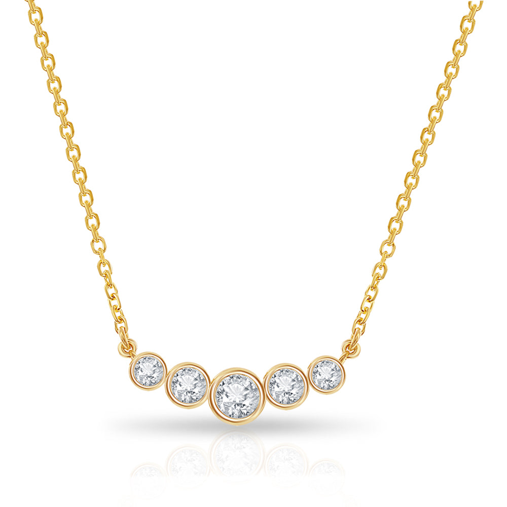 5 Diamond Bezel Set Curved Bar Necklace | 14k Yellow Gold