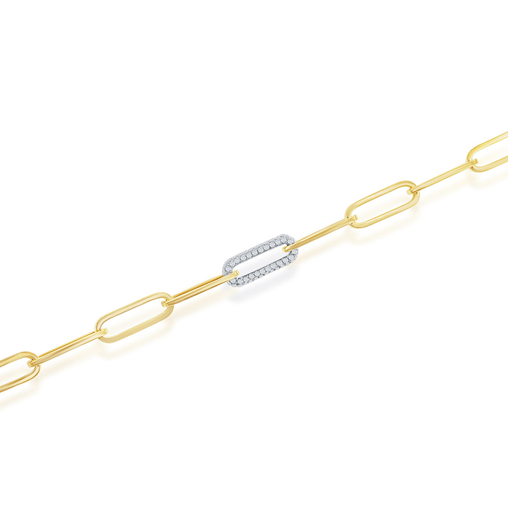 Yellow Gold Large Link Paperclip Chain Boyfriend Bracelet with One Diamond Link