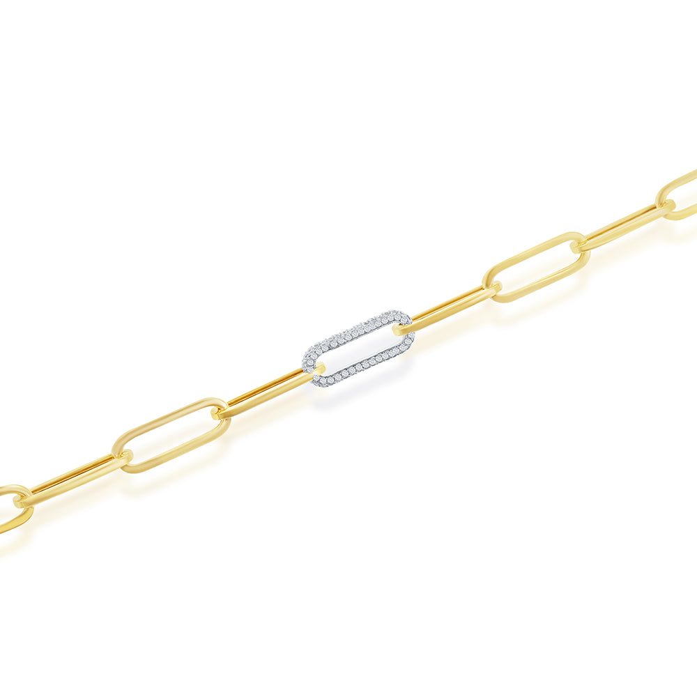 Yellow Gold Extra Large Link Paperclip Chain Boyfriend Bracelet with One Diamond Link