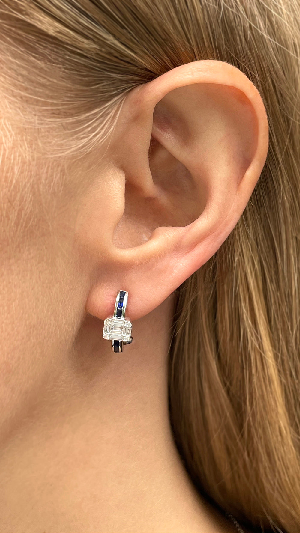 White Gold and Sapphire Serenity Hoop Earrings with Diamonds