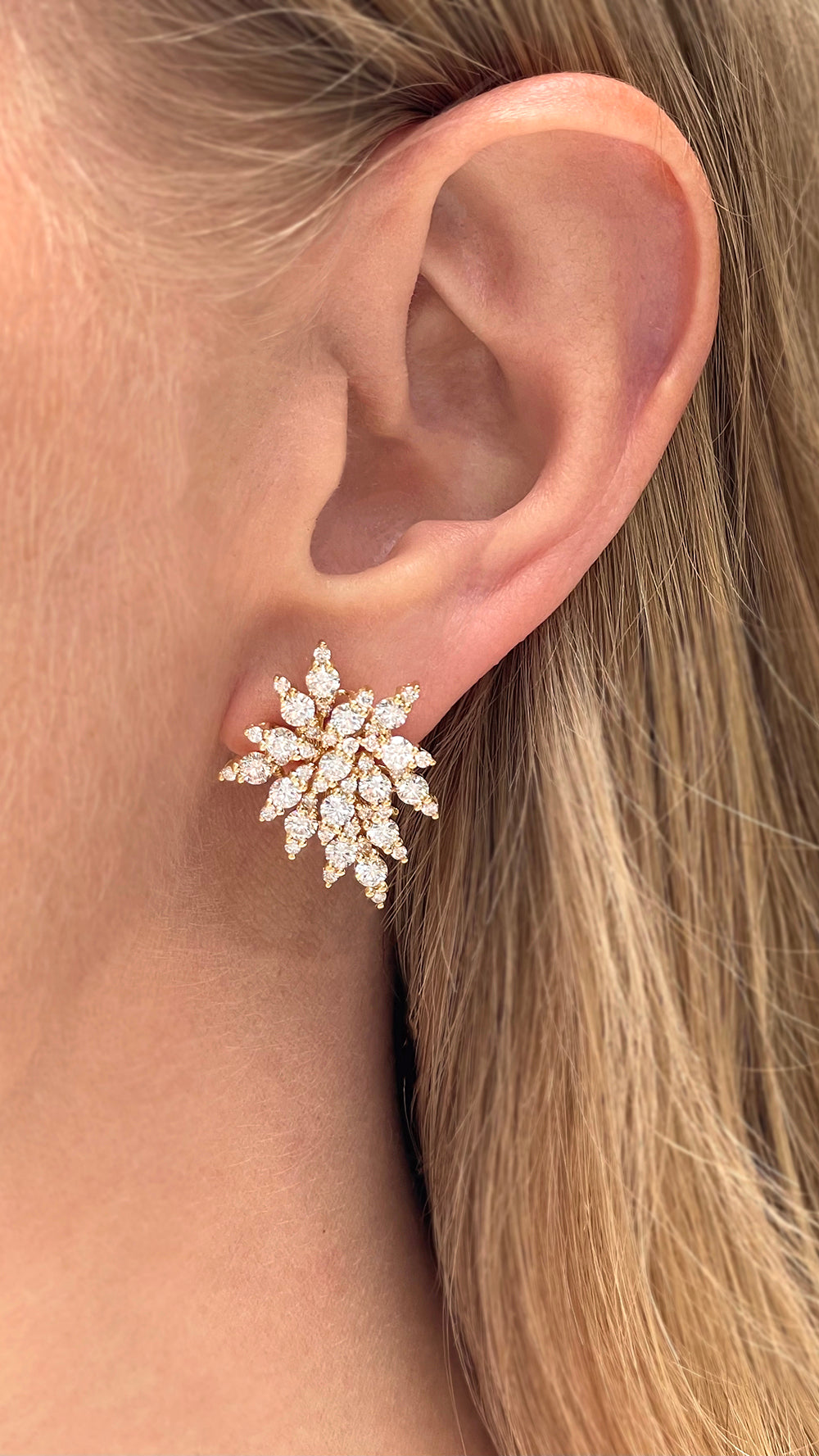 18K Yellow Gold Diamond Cluster Earrings