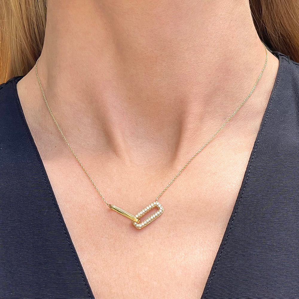 18K Yellow Gold and Diamond Paperclip Necklace