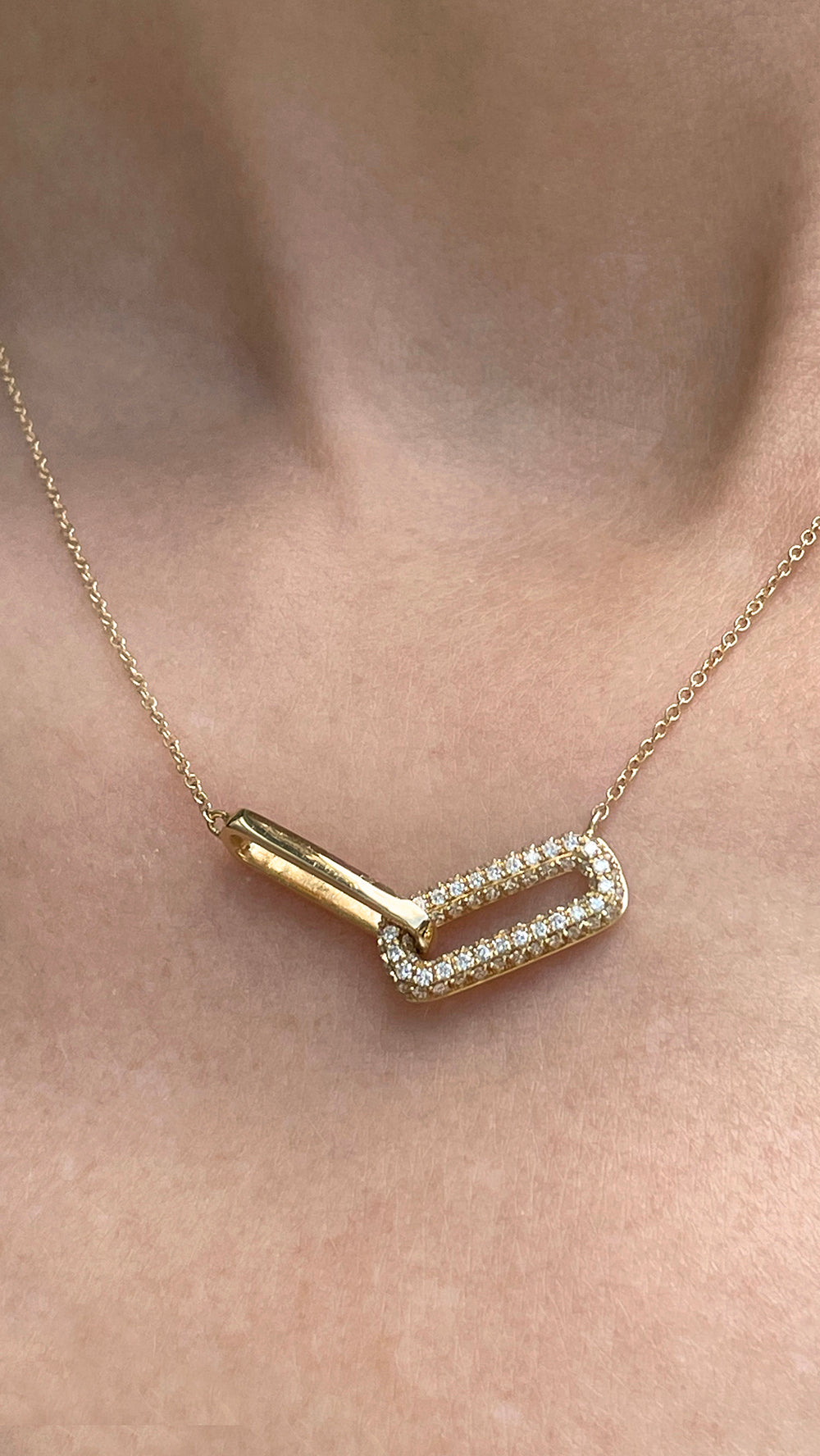 18K Yellow Gold and Diamond Paperclip Necklace