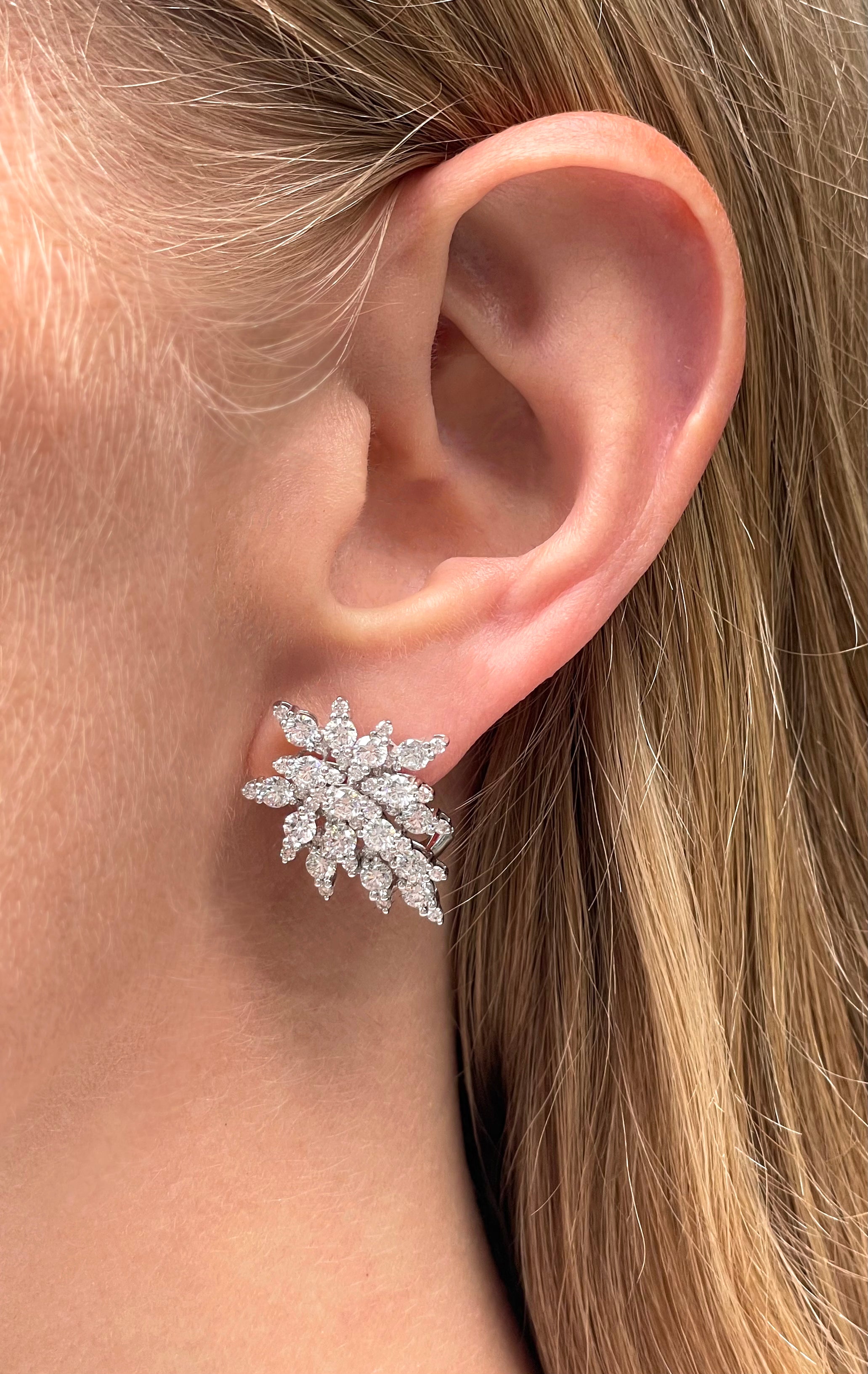 18K White Gold Diamond Cluster Earrings