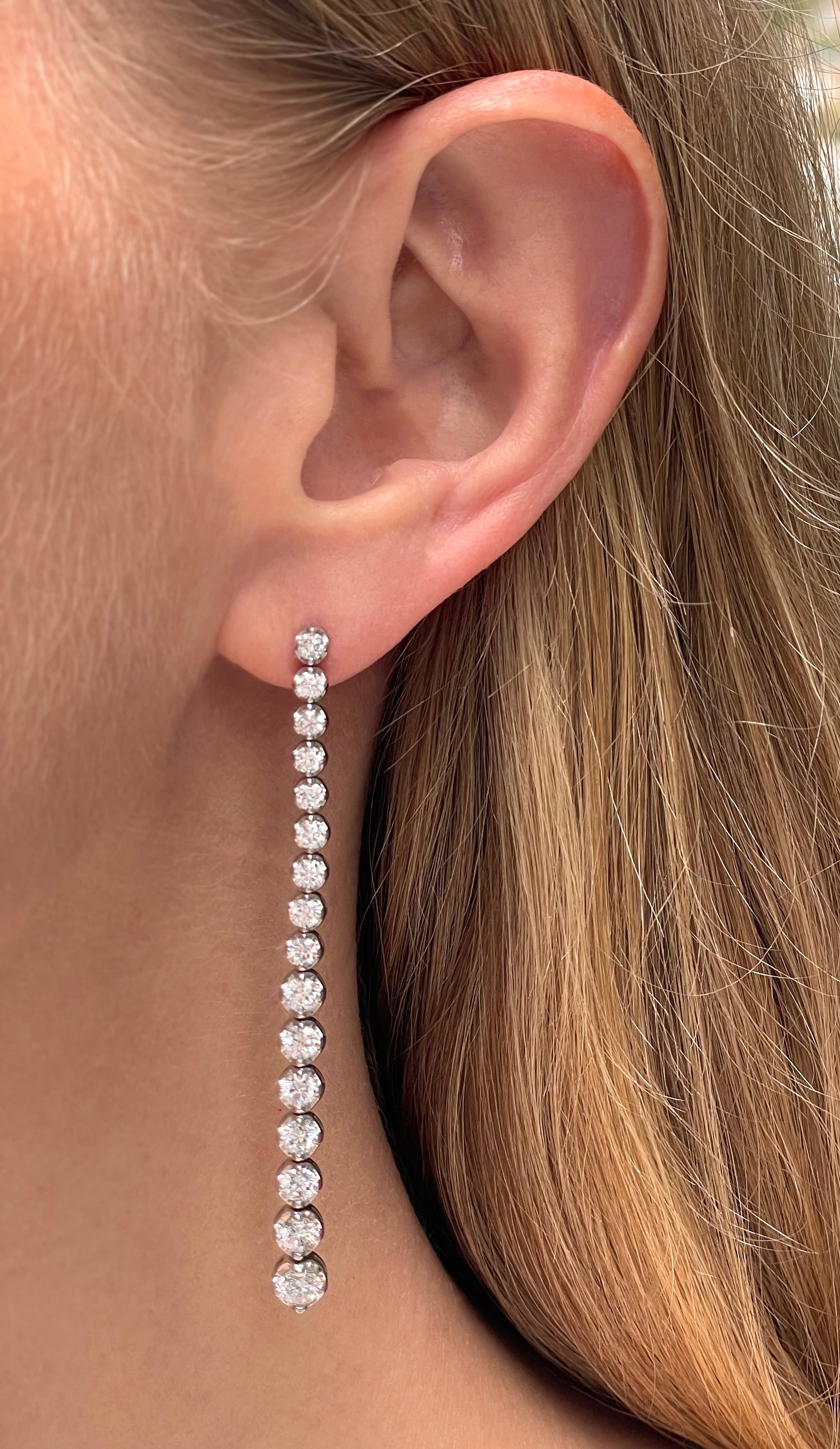 Graduated Diamond Drop Earrings in 14k White Gold - 3.52 Carats