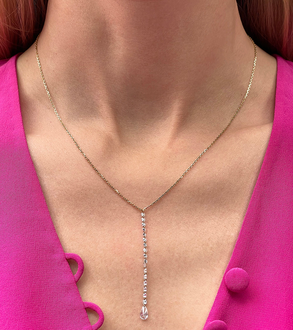 Threaded Diamond Drop Necklace 18k Yellow Gold