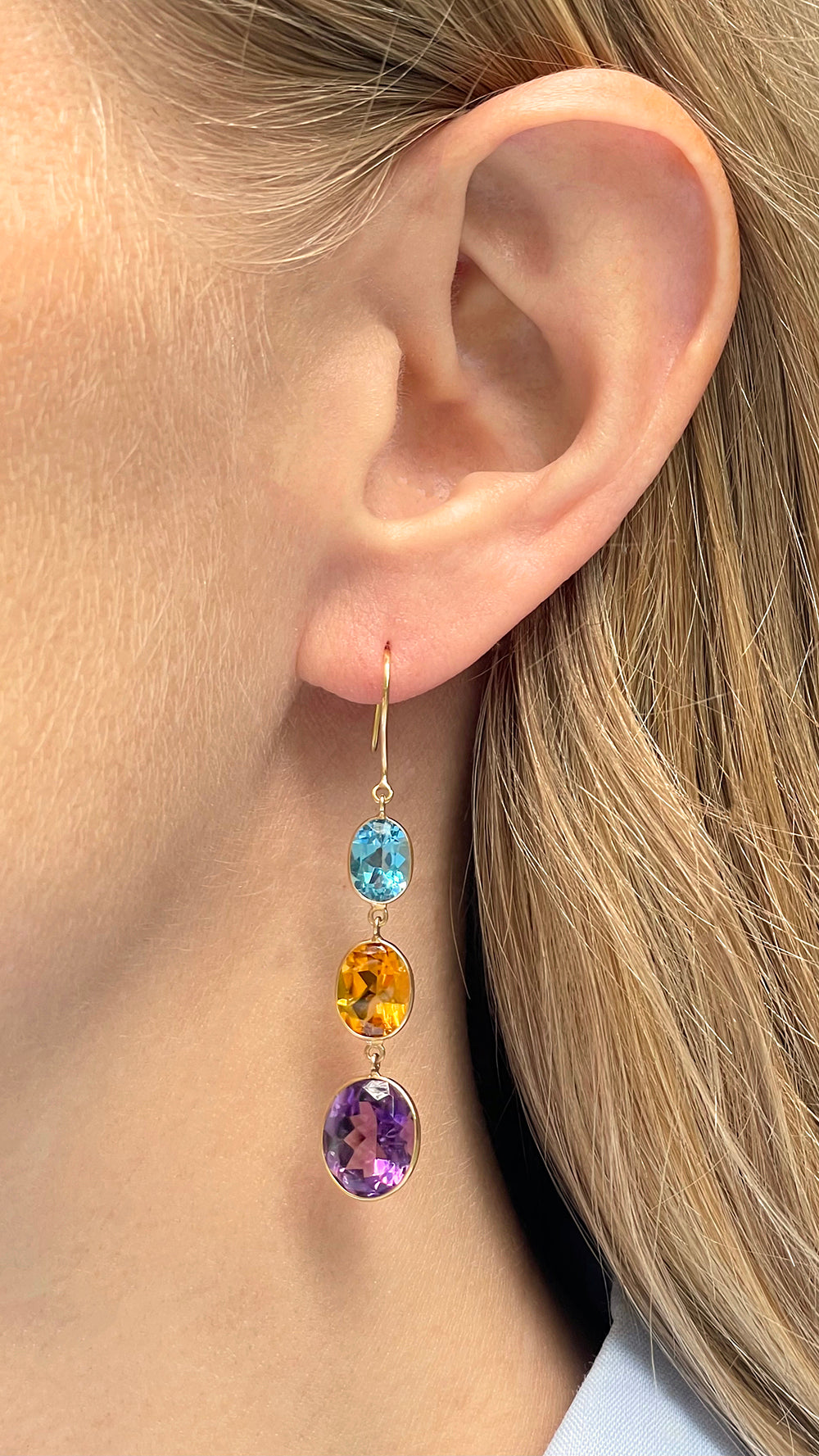 Multicolor Drop Earrings 18k Yellow Gold