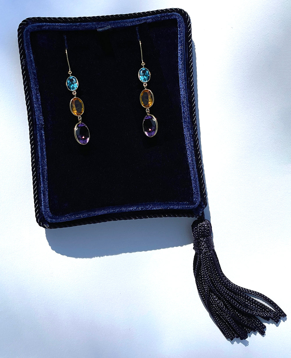 Multicolor Drop Earrings 18k Yellow Gold