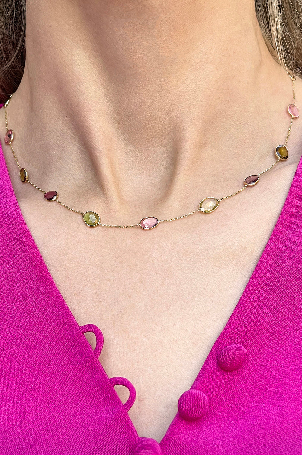 Multicolor Sapphire Necklace 18k Yellow Gold