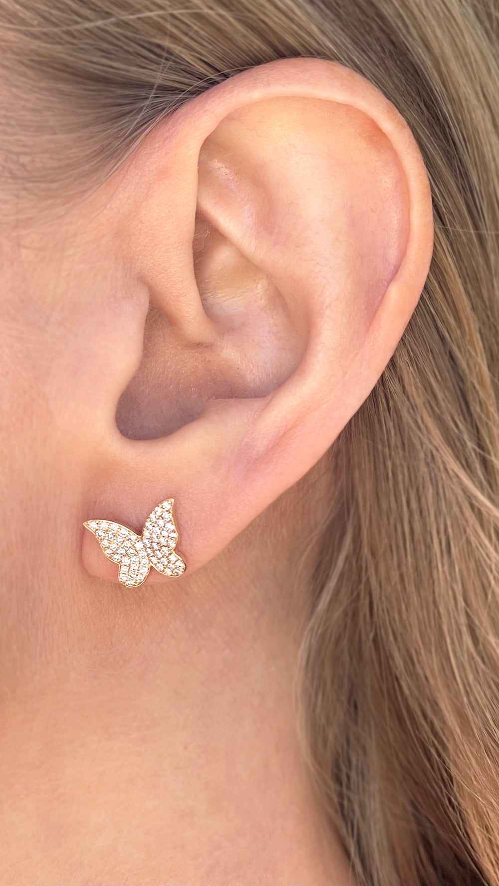 The Yellow Gold and Diamond Papillon Stud Earring