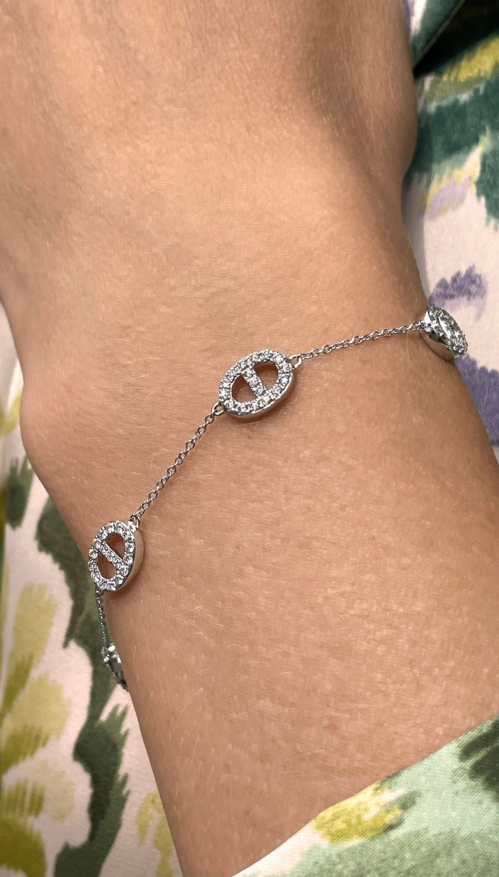 White Gold and Diamond Mariner Link Station Bracelet