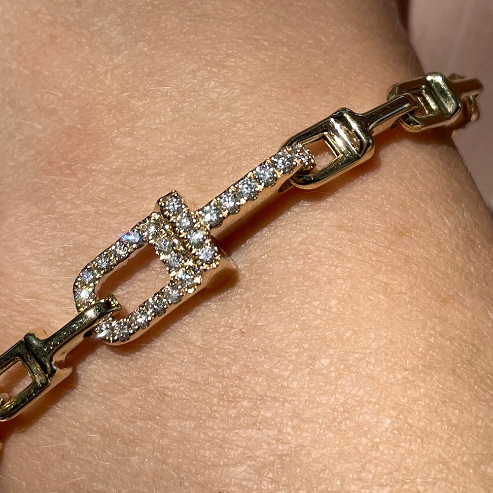 14K Yellow Gold Chain Bracelet with Single Pave Diamond Link