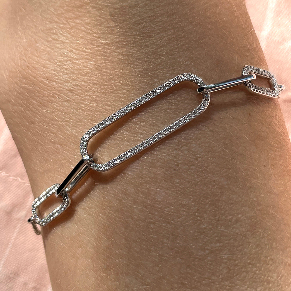 14K White Gold Paperclip Bolo Bracelet