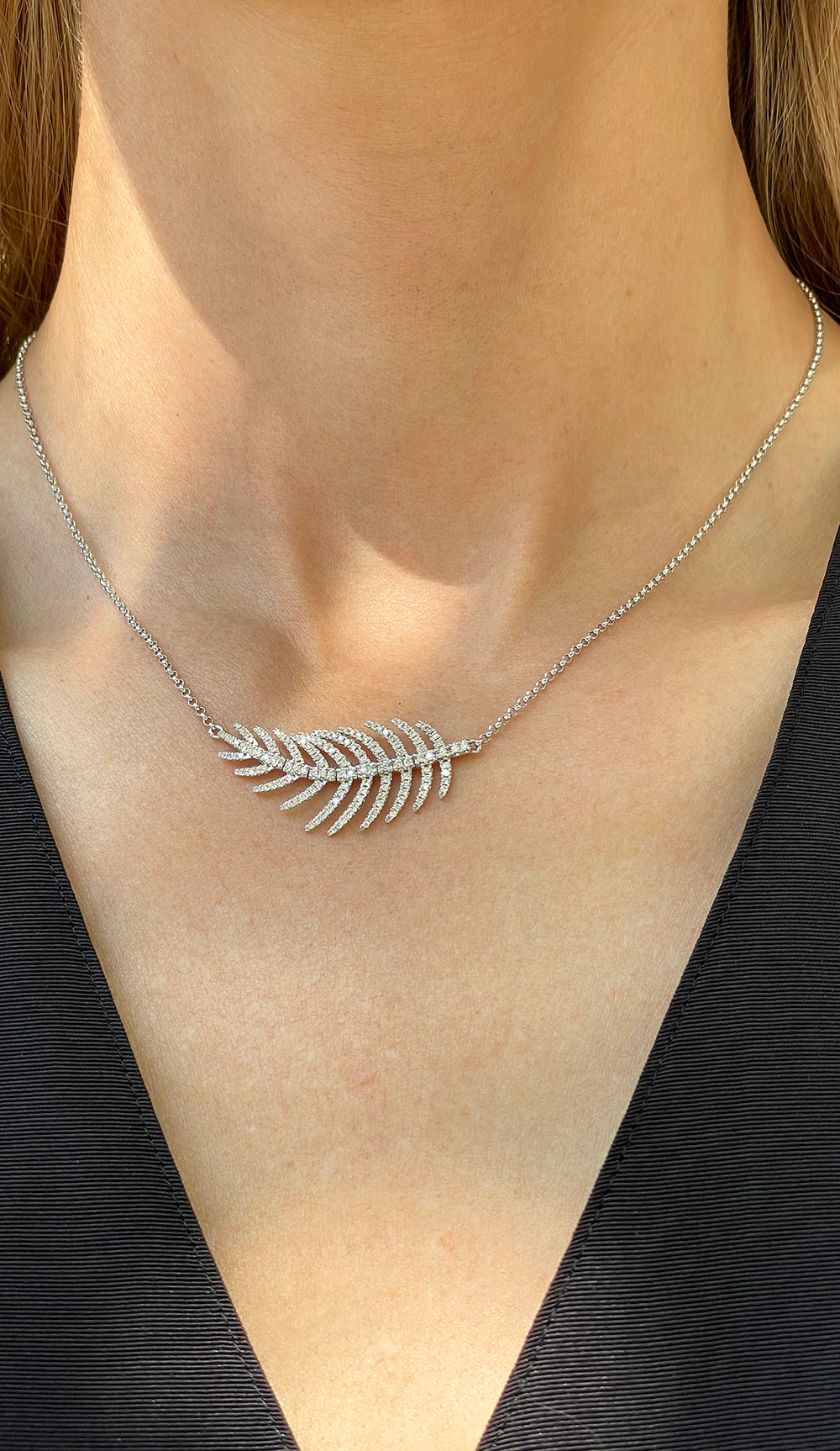 18K White Gold and Diamond Feather Quill Necklace