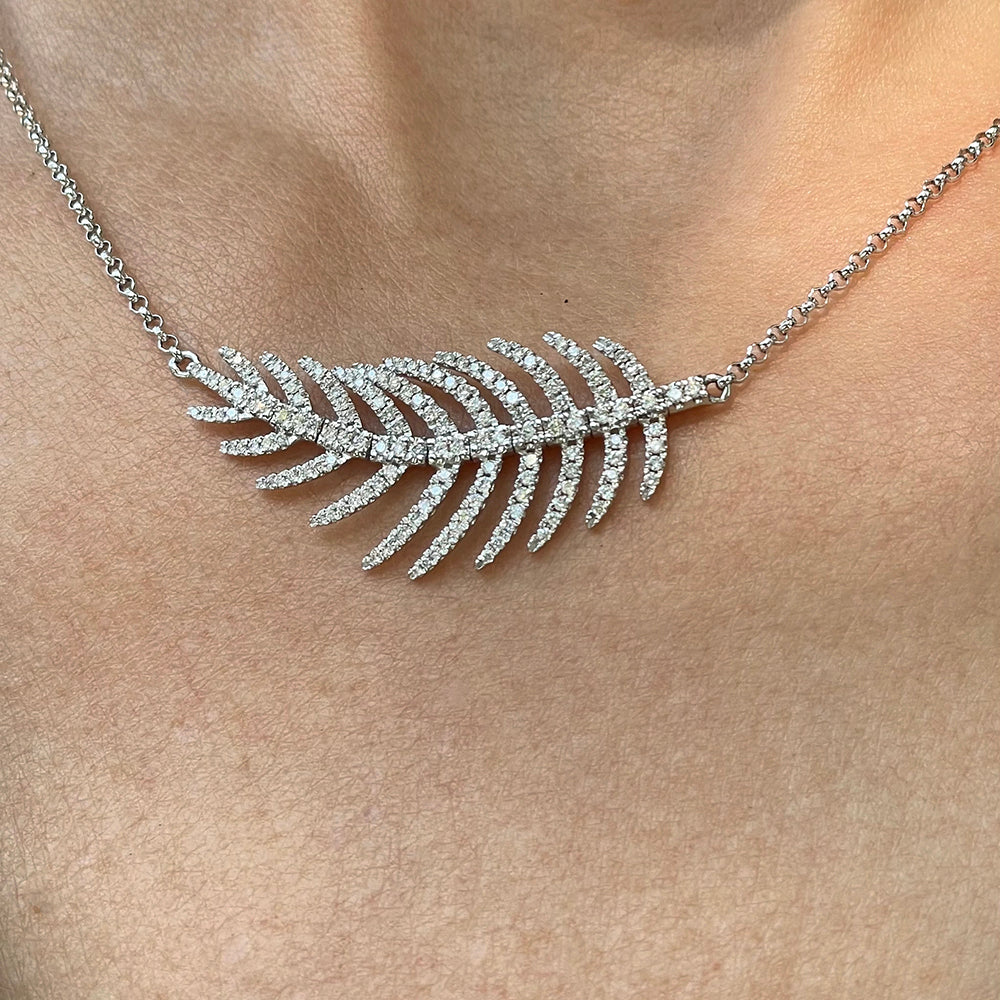 18K White Gold and Diamond Feather Quill Necklace