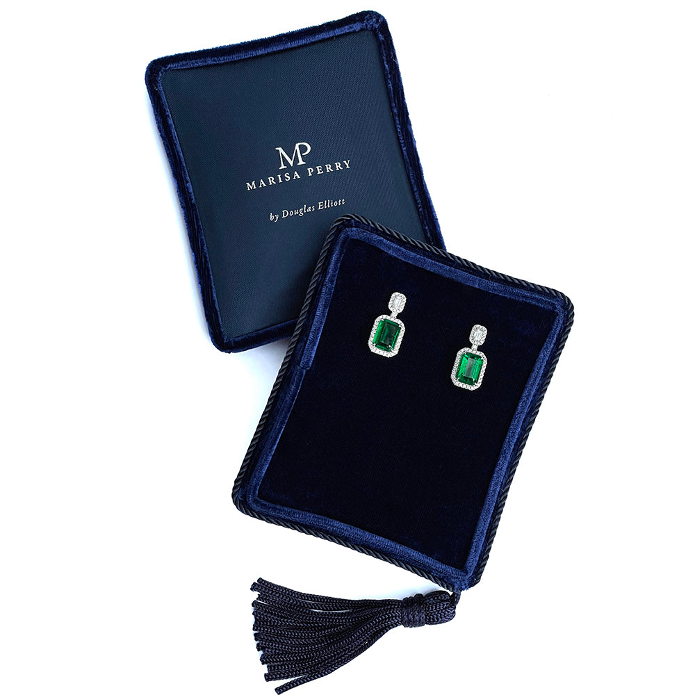 18K White Gold Emerald and Diamond Drop Earrings