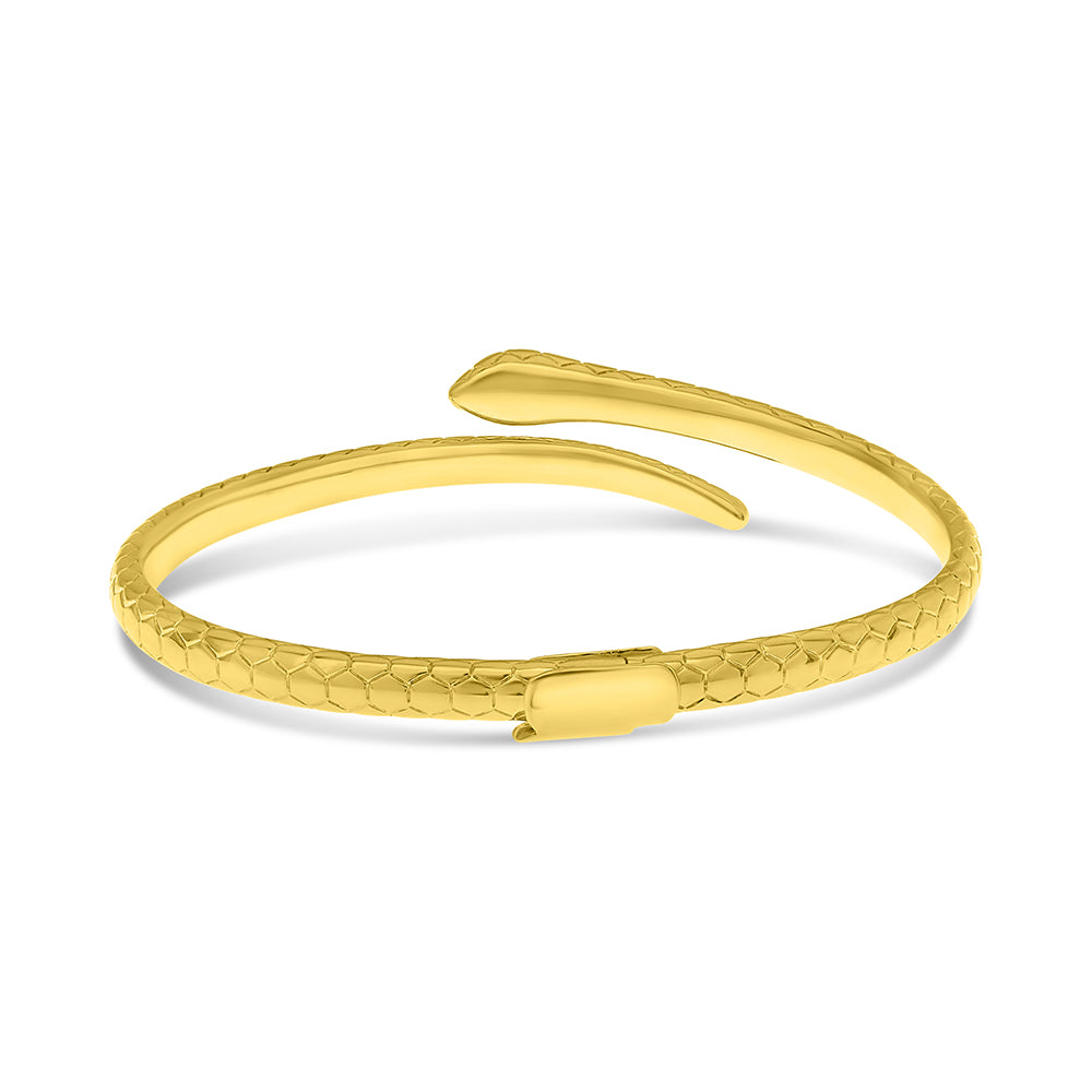 14K Yellow Gold Diamond & Emerald Snake Bangle