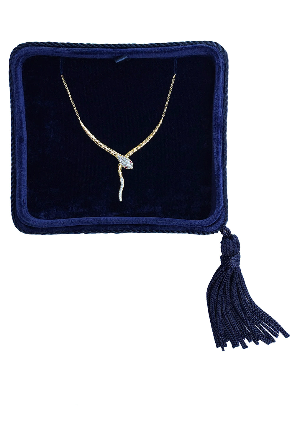 14K Yellow Gold Snake Necklace with Diamonds & Rubies